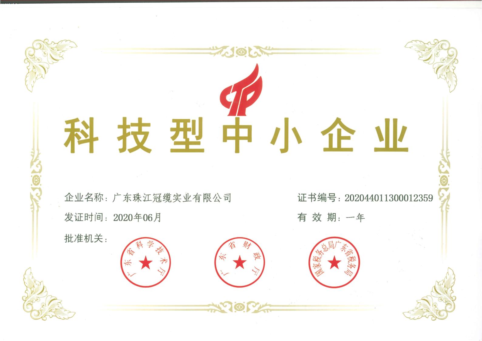 科技型中小企業(yè)證書